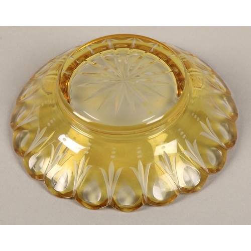 239 - Bohemian amber glass preserve jar, cover and saucer, 22cm high.