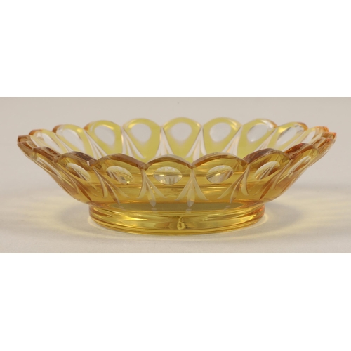 239 - Bohemian amber glass preserve jar, cover and saucer, 22cm high.