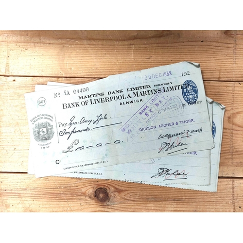 219 - Ephemera - Bank Cheques. 1933. Very large quantity of issued cheques on Martins Bank Ltd. &... 