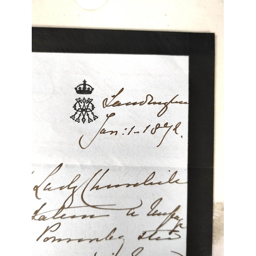 220 - Documents & Ephemera - Royalty - Queen Victoria.  Fine letter 1872 Jan. 1st Sandringham by Queen... 