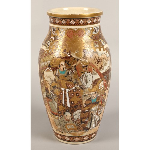 207 - Japanese satsuma vase Meiji period, decorated in panels, with children in a garden, 30cm high.