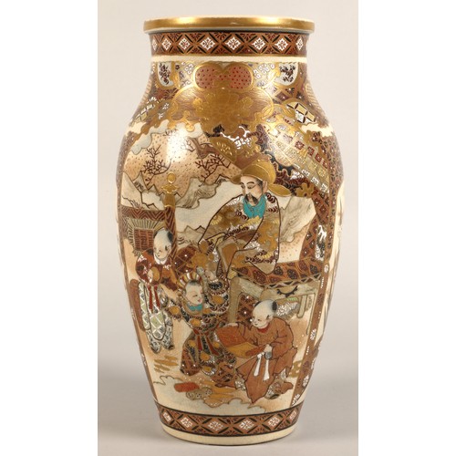 207 - Japanese satsuma vase Meiji period, decorated in panels, with children in a garden, 30cm high.