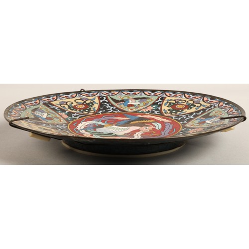 211 - Pair of Japanese cloisonne 19th century chargers, each with a central phoenix surrounded by eight pa... 