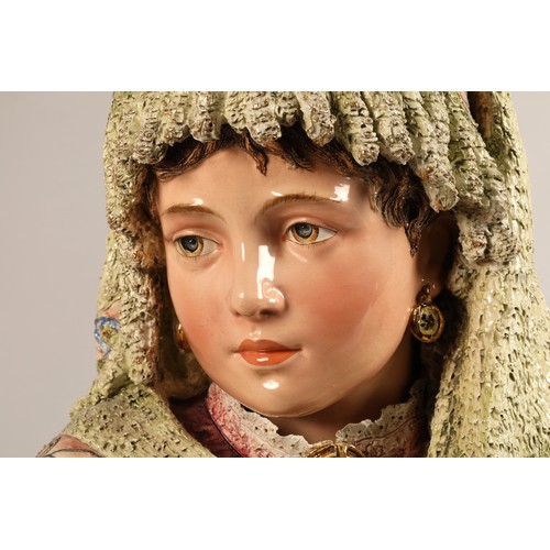 38 - Large ceramic bust of an Italian Romany gypsy with green shawl, height 50cm.