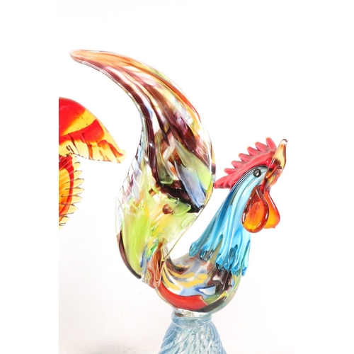 137 - Two Murano style glass cockerel models, largest 37cm.