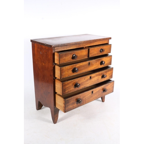 140 - Edwardian mahogany apprentice piece chest of drawers with two short over three long drawers, raised ... 