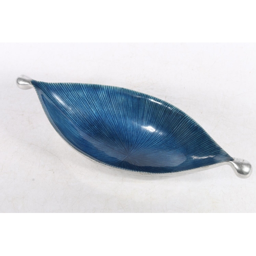 157 - Modernist chrome and guilloche enamel long bowl, signed to base 'Guilloche Enamel 1934', 39cm.