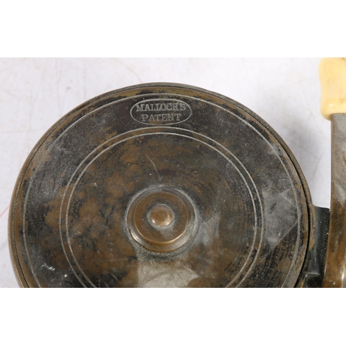 197 - Mallochs patent brass fishing reel.