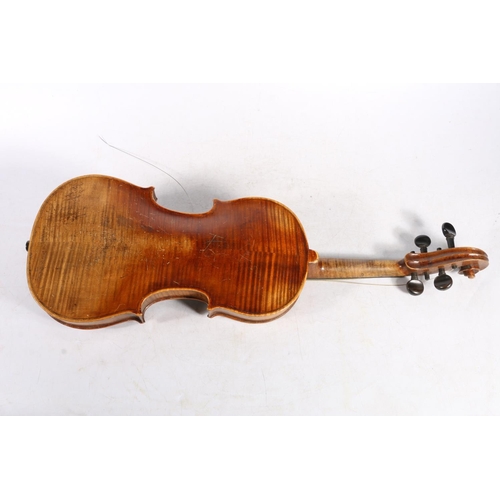 205 - Violin with two-piece back, internal label stating copy of Antonius Stradivarius, 36.5cm.