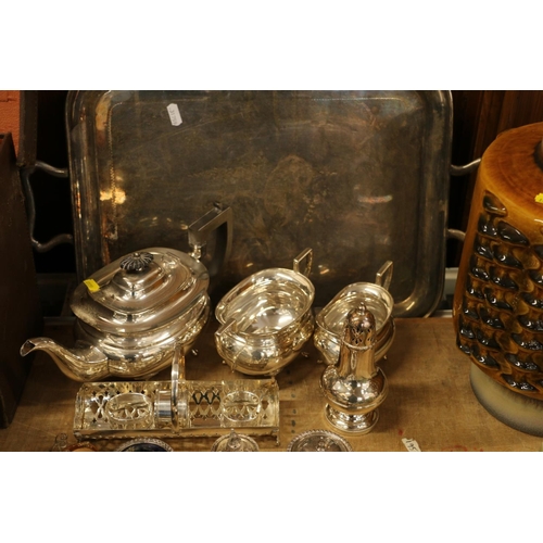 209 - Silver-plate to include a tray, a three-piece tea service, etc.