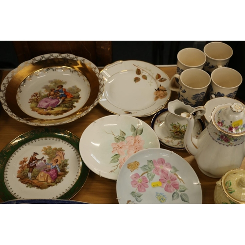 233 - Staffordshire blue and white Willow pattern meat plate and another, and other ceramics.