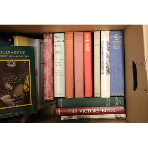 391 - Box containing books to include Montgomery by Moorehead, Gang Warily by the Royal Scottish Automobil... 