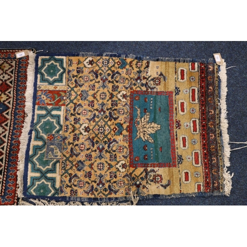 751 - Caucasian small bag face saddlebag type rug, 91cm x 70cm