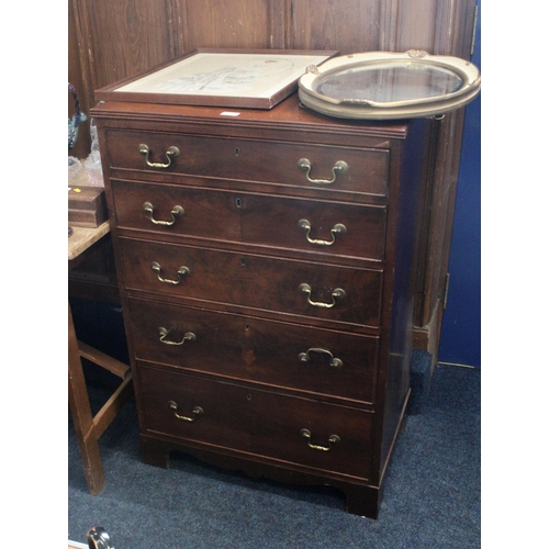 675 - Antique mahogany column chest of five graduated drawers, raised on bracket feet, 69cm wide, a wall m... 