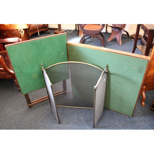 694 - Two folding card tables and a triptych fireguard.