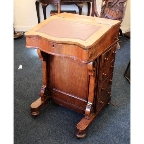 695 - Victorian walnut Davenport desk with satinwood interior, 52cm wide.