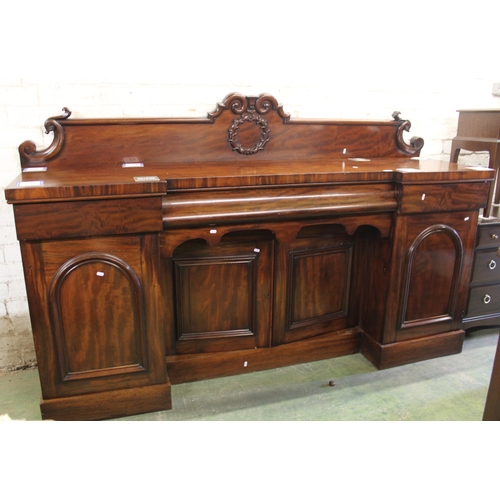 704 - Victorian mahogany sideboard, 214cm wide.