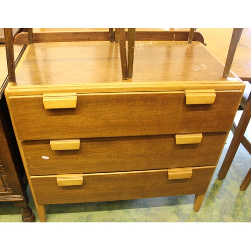 713 - 1950s chest of three long drawers, 78cm high.