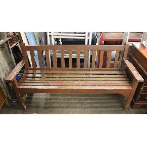 736 - Painted teak garden bench, 158cm.