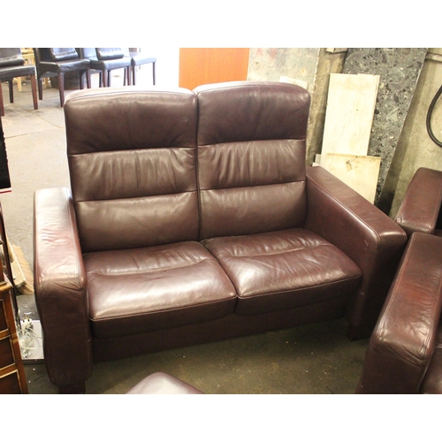 738 - Ekornes Stressless dark burgundy leather lounge suite comprising armchair, two seater sofa, three se... 