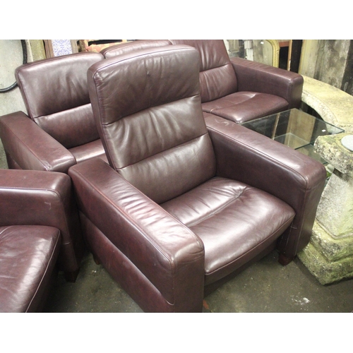 738 - Ekornes Stressless dark burgundy leather lounge suite comprising armchair, two seater sofa, three se... 