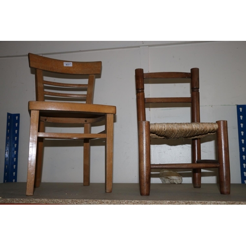 677 - Two child's chairs, one with rush seat.