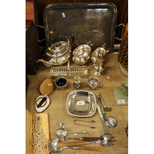 209 - Silver-plate to include a tray, a three-piece tea service, etc.