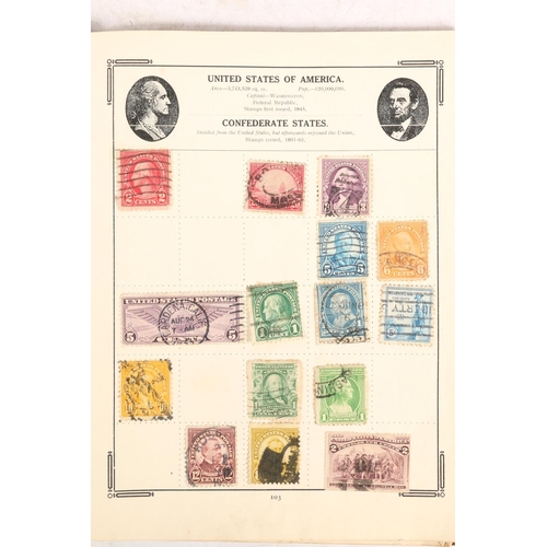 634 - Stamp collection held in one red covered Stanley Gibbons Atlas album to include GB 19th and 20th cen... 