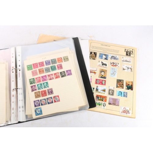 638 - Stamp collection held in a black ring binder and a Globe Master album containing mostly 20th century... 