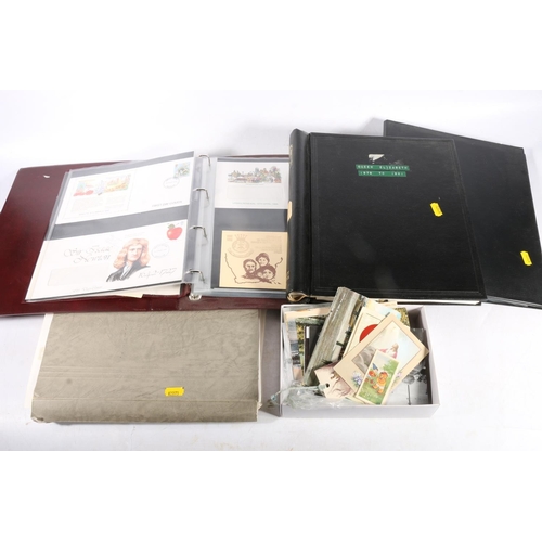 643 - Stamp collection held in four albums to include a Royal Mail First Day Cover binder containing a sma... 