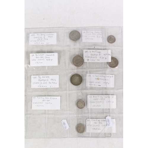 653 - Coin collection to include UNITED KINGDOM 925 silver coins including half crown 1909, shilling 1829,... 