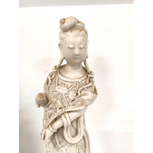 355 - Chinese blanc de chine figure modelled as the goddess Guanyin circa late 18th / early 19th century, ... 