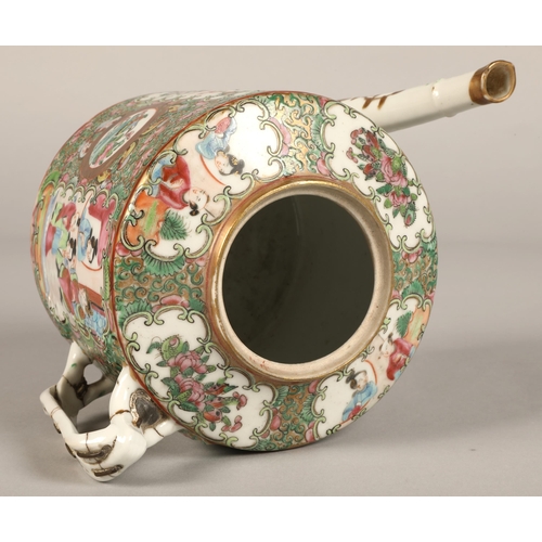 213 - Two Canton teapots, each decorated with figure and floral panels.