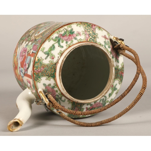 213 - Two Canton teapots, each decorated with figure and floral panels.