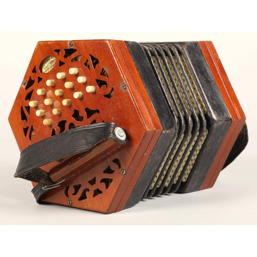 324 - Lachenal & Co Concertina, 30 bone button, five bellow, Steel reed stamped by handle