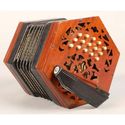 324 - Lachenal & Co Concertina, 30 bone button, five bellow, Steel reed stamped by handle