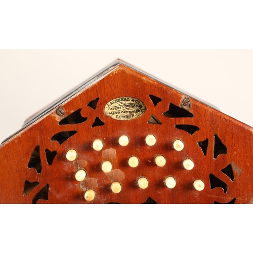 324 - Lachenal & Co Concertina, 30 bone button, five bellow, Steel reed stamped by handle