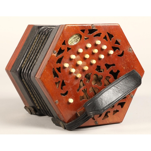 324 - Lachenal & Co Concertina, 30 bone button, five bellow, Steel reed stamped by handle