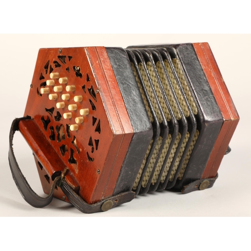 324 - Lachenal & Co Concertina, 30 bone button, five bellow, Steel reed stamped by handle