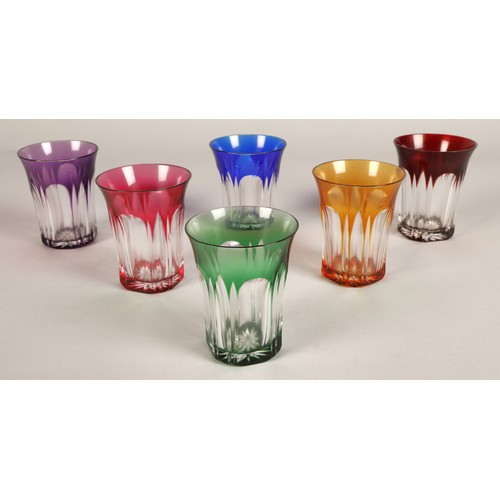 237 - Set of six harlequin bohemian glass tumblers, 9.5cm high.