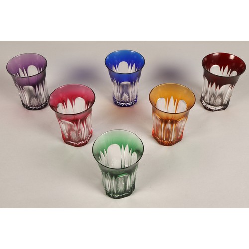 237 - Set of six harlequin bohemian glass tumblers, 9.5cm high.