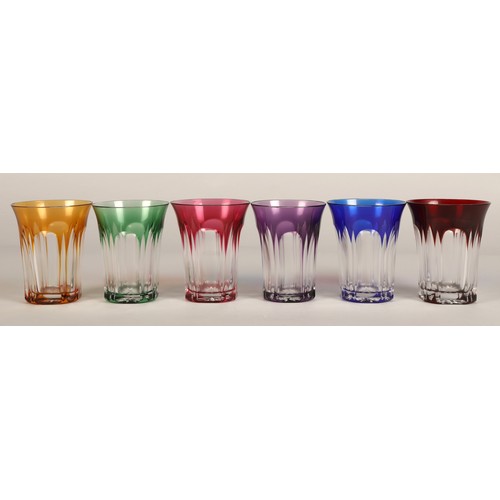 237 - Set of six harlequin bohemian glass tumblers, 9.5cm high.