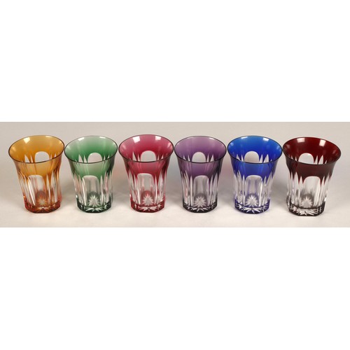 237 - Set of six harlequin bohemian glass tumblers, 9.5cm high.