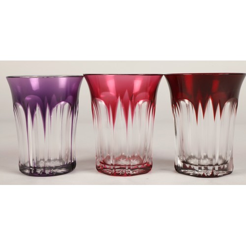 237 - Set of six harlequin bohemian glass tumblers, 9.5cm high.