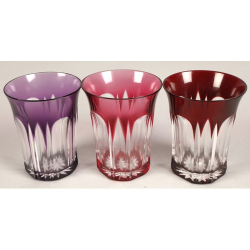 237 - Set of six harlequin bohemian glass tumblers, 9.5cm high.