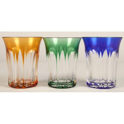 237 - Set of six harlequin bohemian glass tumblers, 9.5cm high.