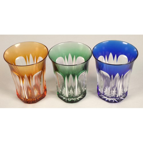 237 - Set of six harlequin bohemian glass tumblers, 9.5cm high.