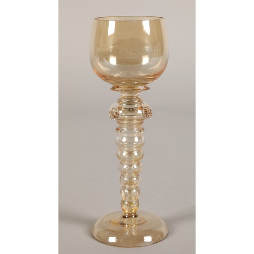 238 - Set of four hock glasses with bubble glass stems 19.5cm high.