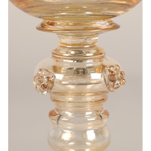 238 - Set of four hock glasses with bubble glass stems 19.5cm high.