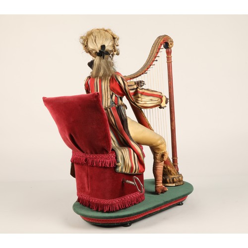 274 - An antique musical automaton in the form of a seated monkey harp player, being a variation on number... 